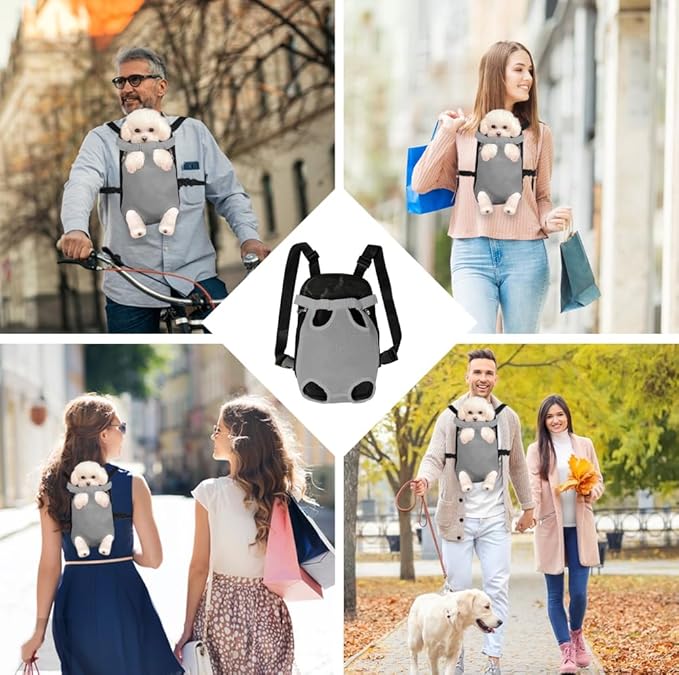 FEimaX Dog Carrier Backpack Pet Legs Out Front Cat Travel Bag, Adjustable Puppy Backpacks Carriers Hands-Free for Small Medium Dogs Cats Hiking Traveling Camping Daily Walking (Medium, Grey)
