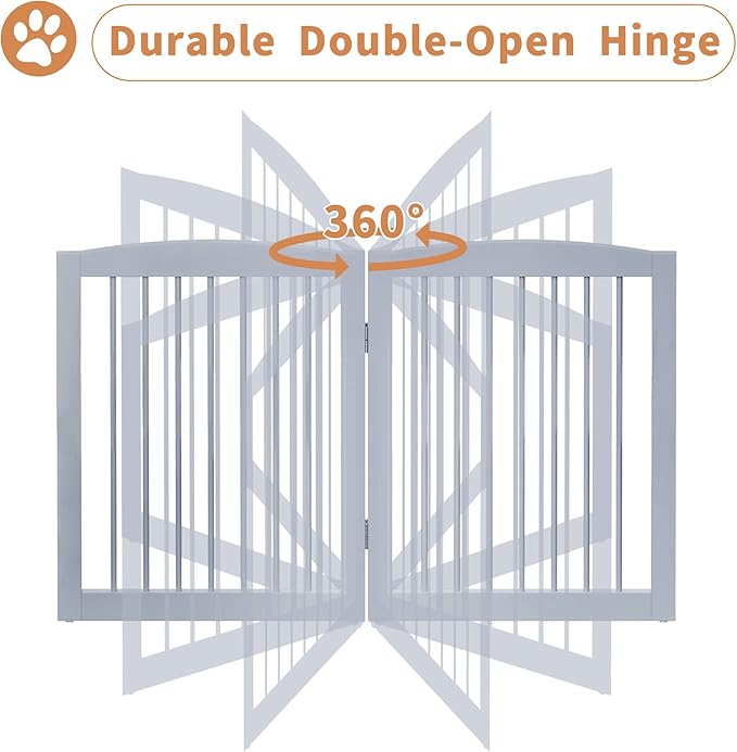 Freestanding Pet Gate for Dogs, Foldable Wooden Dog Gate for House, Extra Wide Indoor Pet Barrier for Stair, Doorway, Hall, Support Feet Included, 120 Inch Wide, 6 Panels 24", Grey