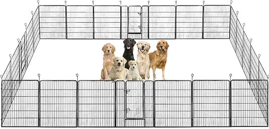 BestPet Dog Playpen Indoor 40 inch 24 Panels Metal Dog Pen Pet Dog Fence Outdoor Exercise Pen with Doors,Pet Puppy Playpen for RV Camping Yard, Black