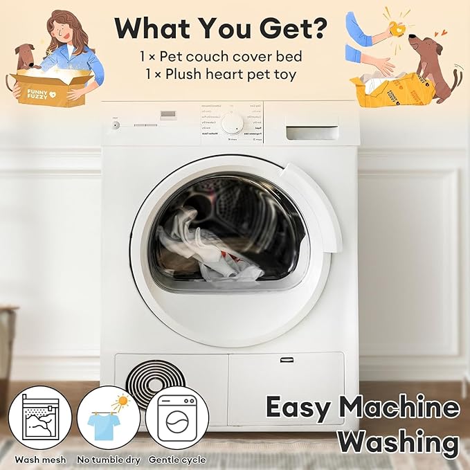 FUNNY FUZZY Pet Fluffy Fuzzy Couch Cover, Calming Washable Dog Bed Sofa Protector Pets Mat for Small Medium Dogs and Cats (Grey,33.45 × 28.35 × 5.51 in)