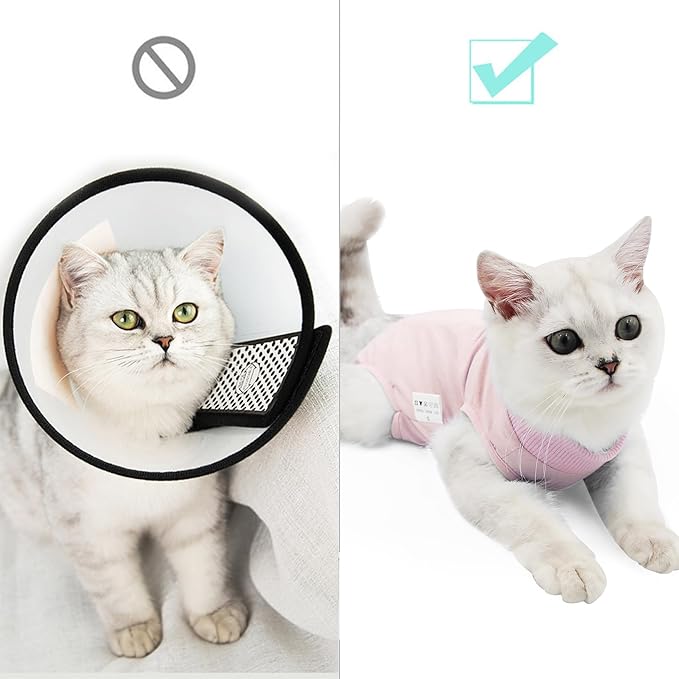 DOTON Cat Recovery Suit for Male and Female Surgical Post Surgery Soft Cone Onesie Shirt Clothes Neuter Licking Protective Diapers Outfit Cover Kitten Spay Collar(L, Pink)