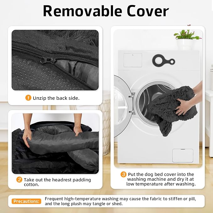 GGIB Calming Dog Bed Fluffy Plush Dog Mat for Furniture Protector with Removable Washable Cover for Large Medium Small Dogs and Cats (Extra Extra Large, Dark Grey)