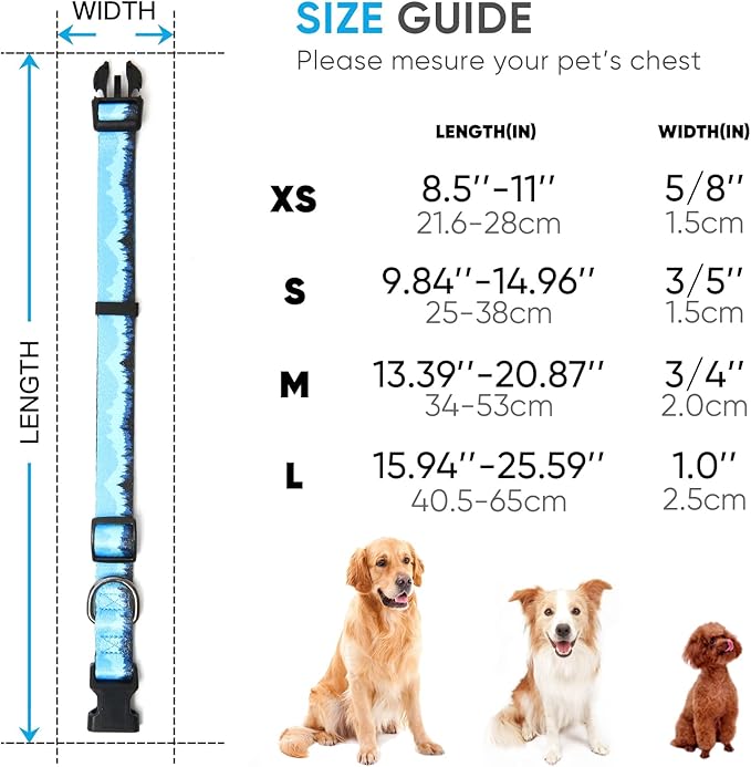 HEELE Dog Collar, Adjustable Soft Dog Collar for Small Medium Large Dogs,Floral Patterned Puppy Collars with Quick Release Buckle L Length 15.94''-25.59'