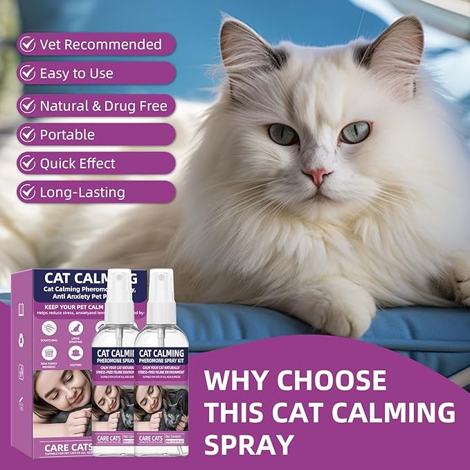 Cat Calming Pheromone Spray Kit Feline Calm Pheromones Vet Recommended Drug-Free Anxiety Relief for Multi-Cat Homes,Stops Scratching & Urine Marking,60-Day Supply | Drug-Free (2 * 60 mL)