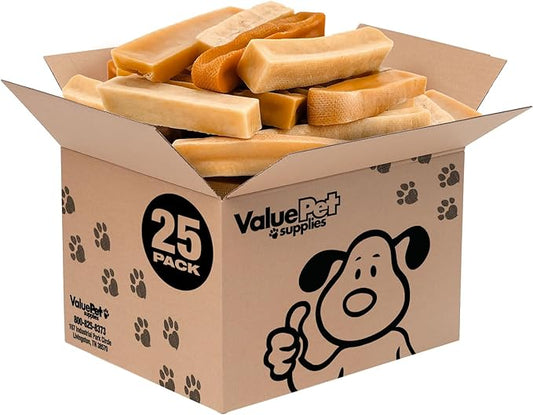 ValueBull Himalayan Yak Cheese Dog Chews, Medium, 25 ct Bulk Pack - Long Lasting for Aggressive Chewers, All Natural, Healthy & Safe, Low Odor Nepal Yak Milk Chews
