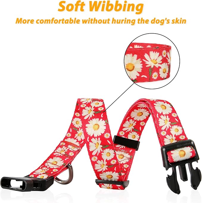 HEELE Dog Collar, Adjustable Soft Dog Collar for Small Medium Large Dogs,Daisy Floral Patterned Puppy Collars with Quick Release Buckle Daisy Red S Length 9.84''-14.96'