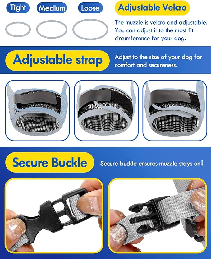 Dog Muzzle, Soft Air Mesh Muzzle for Small Medium Large Dogs Anti Biting Barking Chewing, Breathable Drinkable Adjustable Loop Pets Muzzle for German Shepherd Husky Labrador Retriever (Grey,S)