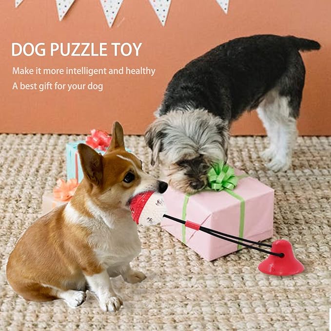 Dog Toys, Dog Chew Toys for Aggressive chewers,Rope with Suction Cup for Puppy Training Treats Teething for Boredom, Small Dog Puzzle Toy Treat Food Dispensing Ball (red)