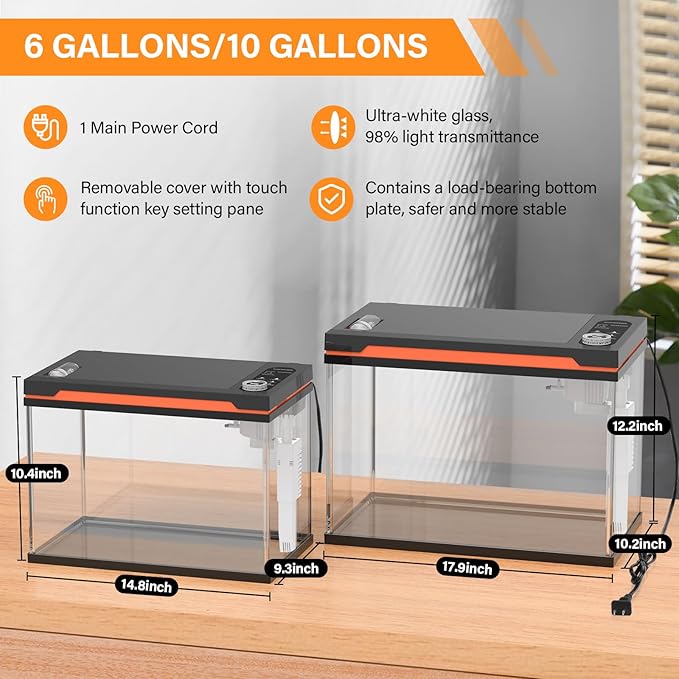 hygger Smart Aquarium Starter Kit, Glass Fish Tank with 24/7 Mode Light, Heater, Water Pump, Filter Media, Auto Feeder,Water Changer, Cleaning Tool, Fishing Net,Timer Automatic Switch (6 Gallon)