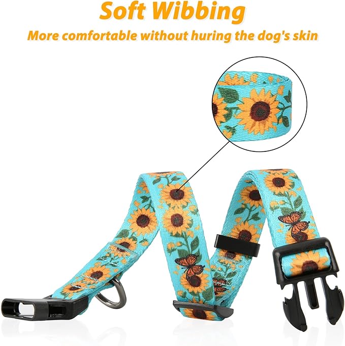 HEELE Dog Collar, Adjustable Soft Dog Collar for Small Medium Large Dogs,Sunflower Floral Patterned Puppy Collars with Quick Release Buckle Sunflower Green S Length 9.84''-14.96'