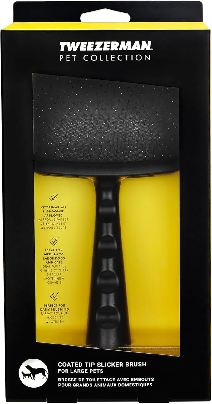 Tweezerman Dog and Cat Slicker Brush for Large Pets, Grooming Brush with Coated Bristles to Prevent Scratching and Ergonomic Handle