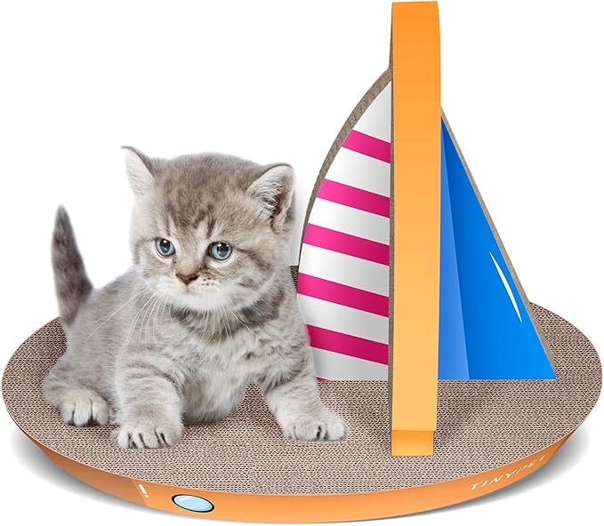 Cat Condo Scratcher Post Cardboard, Sailboat Shape Cat Scratching Lounge Bed, Durable Pad Prevents Furniture Damage,21.26x13.78x15.75 inch