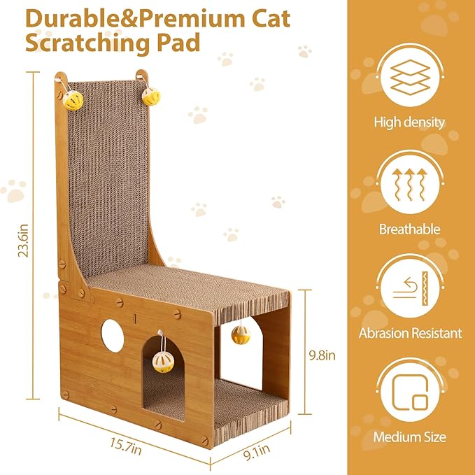 Cat Scratcher, Cat Scratching Board, L Shaped Vertical Cat Scratcher for Wall and Couch Protection, Cat Cardboard Scratcher with 4 Ball Toys for Indoor Cats