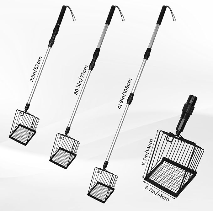 Metal Large Chicken Poop Scooper,3-in-1 Detachable Chicken Coop Scoop with Stainless Steel Telescopic Handle(22-41.9in),Multifunctional Metal Litter Scoop for Pooper Scooper