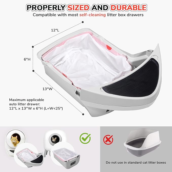 80 Count Thicken Cat Litter Box Liners for Automatic Cat Litter Box and Litter-Robot 4/3, Heavy-Duty Drawstring Kitten Litter Drawer Liners Disposable 25" x 16"