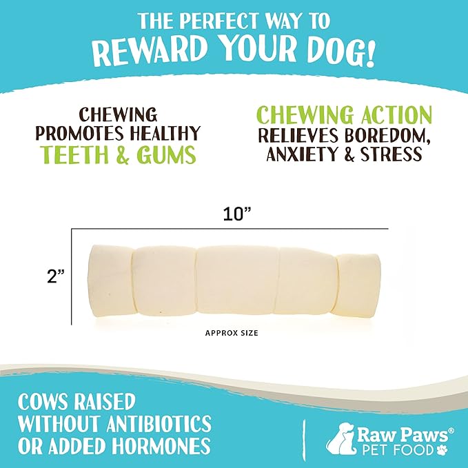 Raw Paws Beef Cheek Rolls for Dogs Large - 10 inch (4 Pack) - Packed in USA - Free-Range, Rawhide Alternative Dog Chews - Retriever Rolls - Beef Cheeks for Dogs