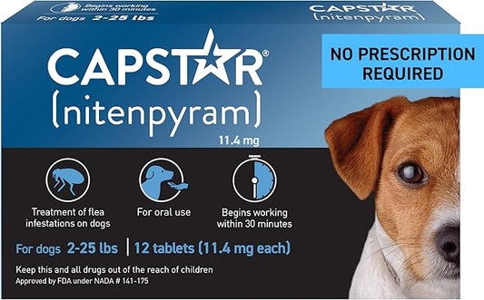 Capstar(nitenpyram) for Dogs Fast-Acting Oral Flea Treatment for Dogs 2-25 lbs, Vet-Recommended Medication Tablets Start Killing in 30 Minutes, 12 Doses