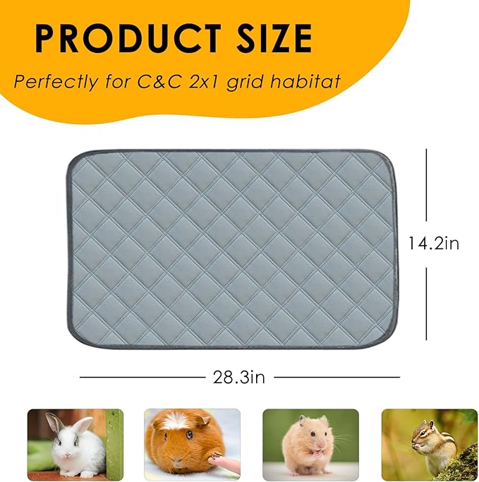 4 Pack Guinea Pig Cage Liners for C&C 2x1 Habitat Washable Guinea Pig Bedding Super Absorbent | Waterproof | Non Slip| Reusable Guinea Pig Pee Pads for Small Animals Cages-28 x 14 Inch