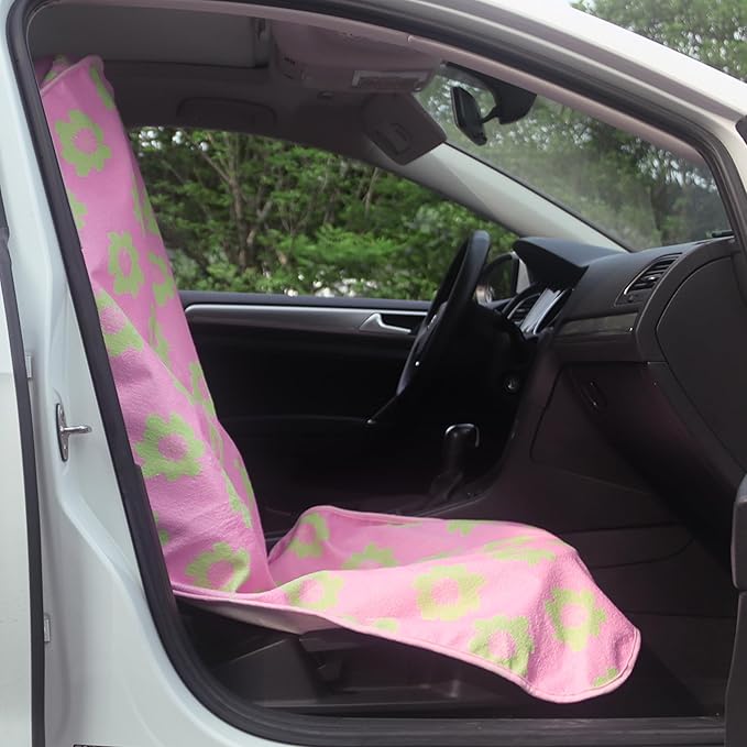 Car Seat Cover Protector Front Seats,for Gym Workout,Running,Swimming,Beach and Hiking,Waterproof Sweat Towel Bucket Seat Covers for Cars SUV Trucks (Flower and Pink, 1Pcs)
