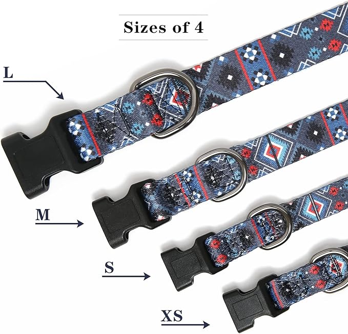 HEELE Dog Collar, Adjustable Soft Dog Collar for Small Medium Large Dogs,Bohemia Patterned Puppy Collars with Quick Release Buckle L Length 15.94''-25.59'