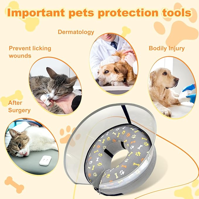Dog Cone Collar with Enhanced Anti-Licking, Inflatable Dog Cone After Surgery, Adjustable Size with Soft Padding for Small Medium Large Dogs - M+