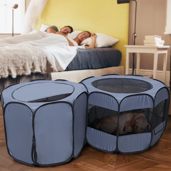 EighteenTek XLarge 2-in-1 Pop up Dog Playpen, Assembly-Free, with Leakproof Pet Pee Pads,Portable Foldable Cat Tent Enclosure Indoor Outdoors Puppy Kittens Small Animals Crates (M, 72" Lx36 Wx24 H)