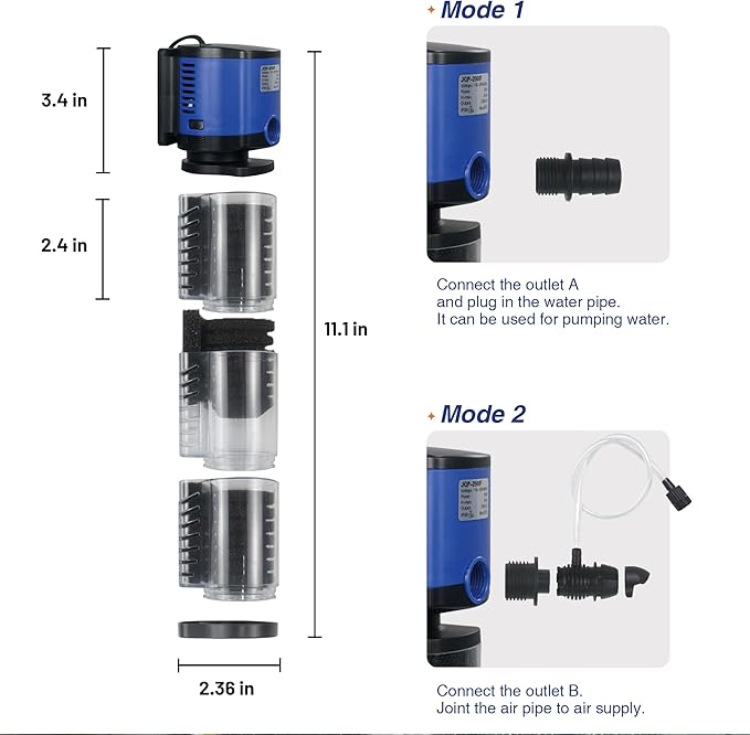 TARARIUM Aquarium Filter 260GPH for 30-55 Gallon Fish Tank, Biochemical Quiet Submersible Internal Filtration Powerful Pump Air Supply Wave Maker 4 in 1, Saltwater & Freshwater Crystal Clear