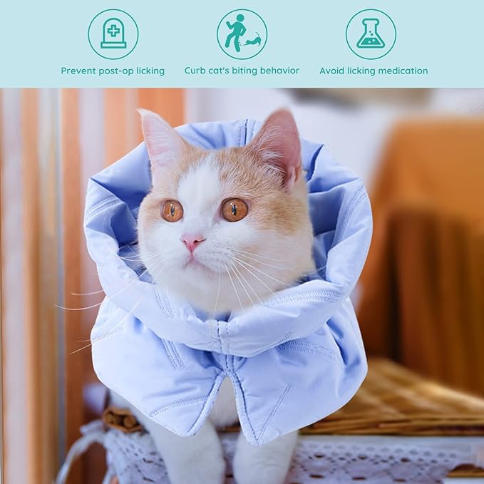Cat Recovery Collar, Soft Adjustable Cat Cone Alternative, Lightweight Waterproof Fasteners Collars for Cats Kittens Puppies, After Surgery Stop Licking and Daily Use (Blue, M(Neck7.9-13.8"))