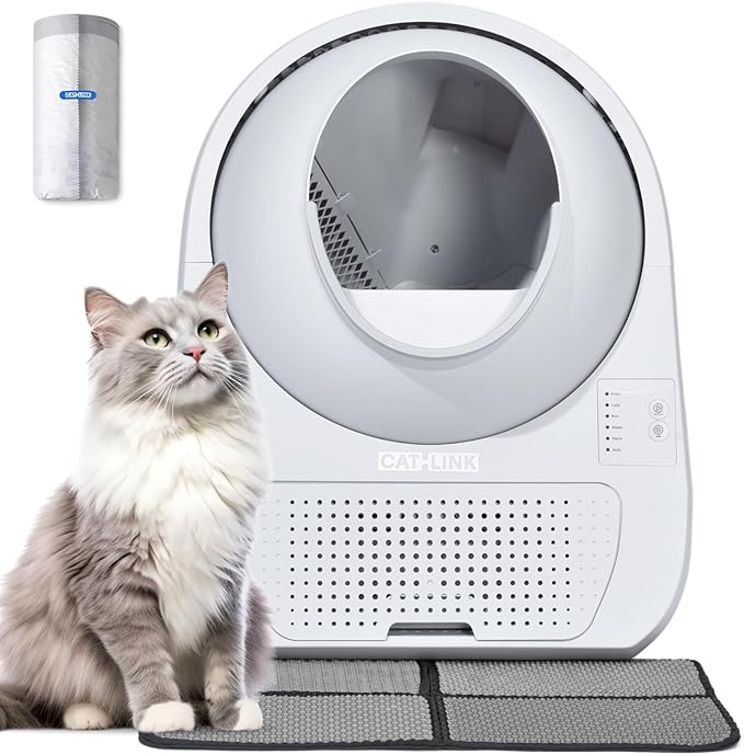 CATLINK 2025 Upgrade Automatic Cat Litter Box Self Cleaning for Multiple Cats with Mat, Double Odor Removal, Cat Litter Box for Cats from 3.5～22 lbs
