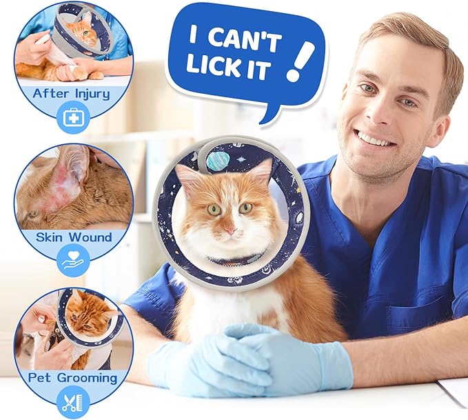 Breathable Air Mesh Cat Cone Collar Soft to Stop Licking, Adjustable, Foldable Lightweight Kitten Cones After Surgery Recovery for Cats & Kittens (Star Blue, L)