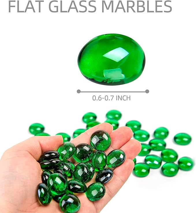 FUTUREPLUSX 1LB Green Flat Glass Marbles, Premium Colored Gems Fish Bowl Marbles Decorative Mosaic Glass Pebbles Floral Smooth Stones for Vases Aquarium Home Decor