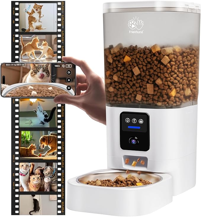 Automatic Cat Feeder with 2K HD Camera: Automatic Dog Feeder with Night Vision, Cat Food Dispenser with 5G WiFi for Multiple Pet, Detachable for Easy Clean - 29 Cup （7L Large Capacity）