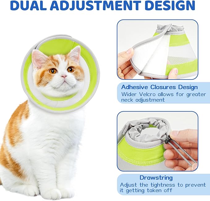 Breathable Air Mesh Cat Cone Collar Soft to Stop Licking, Adjustable, Foldable Lightweight Kitten Cones After Surgery Recovery for Cats & Kittens (Yellow Green,L)