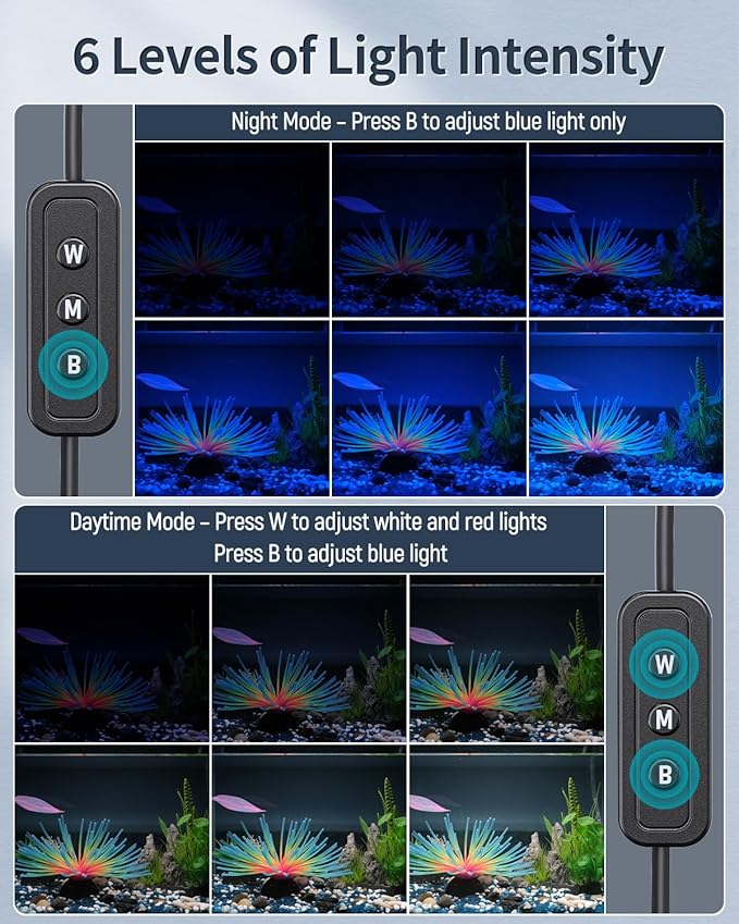 Pawfly 14W Aquarium LED Light for 18 to 24 Inch Fish Tanks Extendable Fish Tank Light with Full Spectrum Brilliant White Blue Red Lights with Daytime & Night Modes and Adjustable Brightness