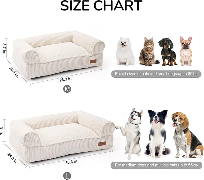 FUKUMARU Cute Dog Bed, Fluffy Pet Bed with TPU Layer Keeping Lining Dry, Dog Couch Medium Size Dogs Easy to Care, Warm Cat Bed with Removable Zipper Cover, 36inch, Large, Cream