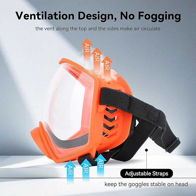 Dog Sunglasses UV Protection Clear Dog Goggles Windproof Glasses with Elastic Straps for Medium-Large Breed, Orange Frame + Clear Lens