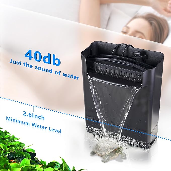 Turtle Tank Filter w/U-V Light for Large 40-150 Gal Tank 4-Stage Flow Adjustable Low Water Level Internal Deodorization Green Clean Machine Killing Cloudy Saltwater Freshwater Aquarium Crystal Clear