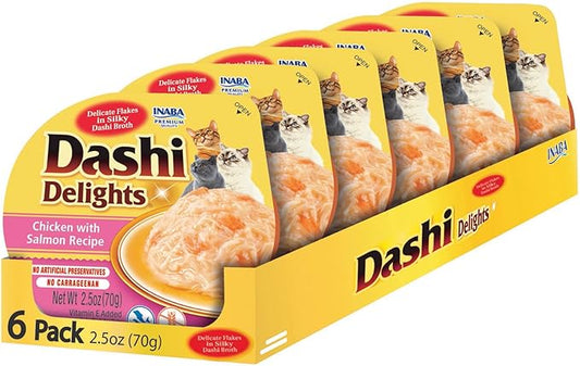 INABA Dashi Delights for Cats, 2.5 Ounce Cup, 6 Cups Total, Chicken with Salmon Recipe