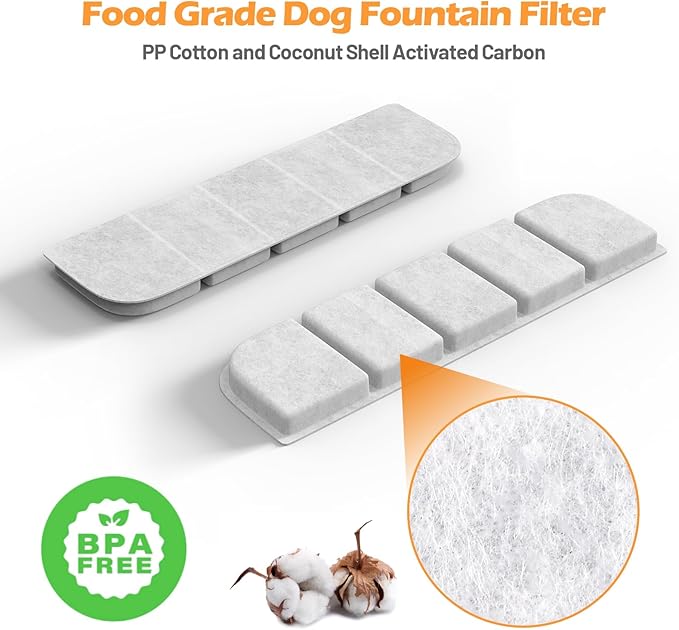 8 Pack Replacement Filters and 8 Pack Pump Sponges for SIBAYS 355oz/2.8Gal/10.5L Large Dog Water Fountain(FS70), Made of Coconut Shell Activated Carbon and PP Cotton, Food Grade Water Fountain Filters