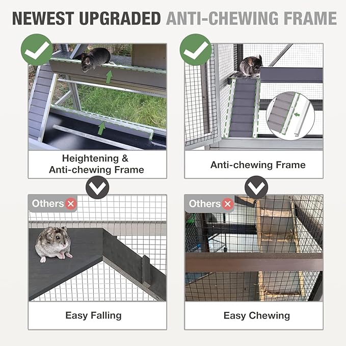 Ferret Cage Rat Cage Indoor Outdoor, Large Guinea Pig Cages with 4 Levels, Wooden Chinchilla Cage with Wheels for Hamster, Chameleon, Gerbils and Other Small Animals Anti-Chewing