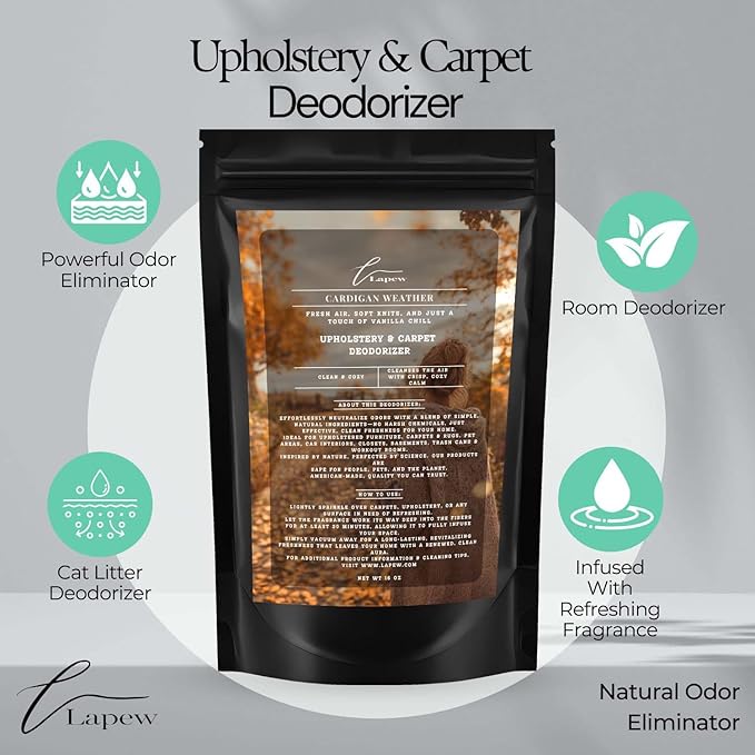 Cardigan Weather Carpet Freshener Powder: Powerful Odor Eliminator for Home, Upholstery Deodorizer, Carpet Deodorizer, Pet Urine, Cat Litter Box - Sweater Weather Fragrance