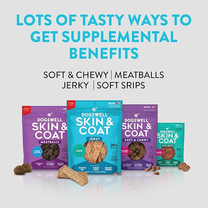 Dogswell Skin & Coat Jerky Dog Treats, Lamb, 10 oz. Bag