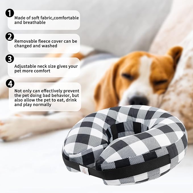 CuteBone Inflatable Dog Cone with Removable Soft Fleece Covers for Small/Medium/Large Dogs and Cats Neck Donut Collar After Surgery