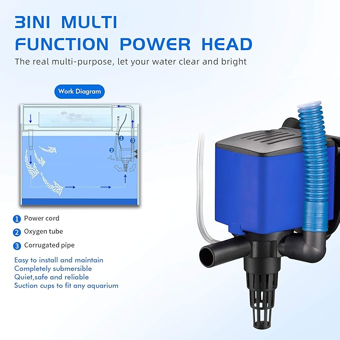 Water Pump 475 GPH Submersible Internal Aquarium Powerhead Water Pump Ultra Quiet for Aquarium,Fish Tank