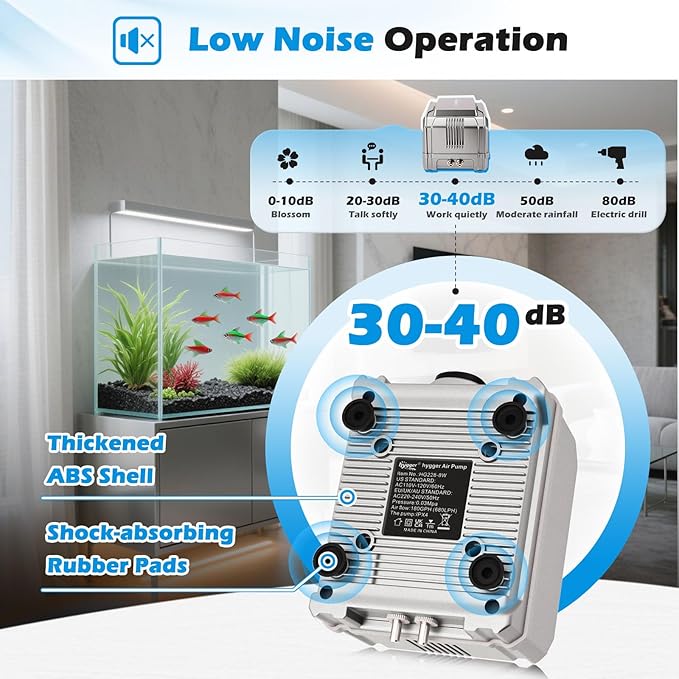 hygger 5W/8W Aquarium Air Pump: Powerful Adjustable Fish Tank Air Pump, Dual Outlets Oxygen Aerator, Oxygen Pump for Up to 200 Gallons Aquariums, for Freshwater, Saltwater, Hydroponics