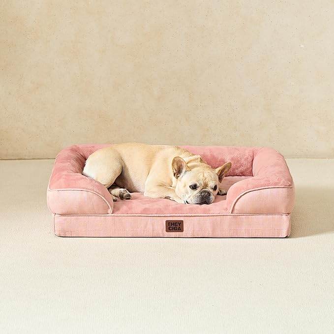 EHEYCIGA Orthopedic Dog Beds for Extra Large Dogs, Waterproof Memory Foam XL Pet Bed with Sides, Non-Slip Bottom and Egg-Crate Foam Big Dog Couch Bed with Washable Removable Cover, Dusty Pink