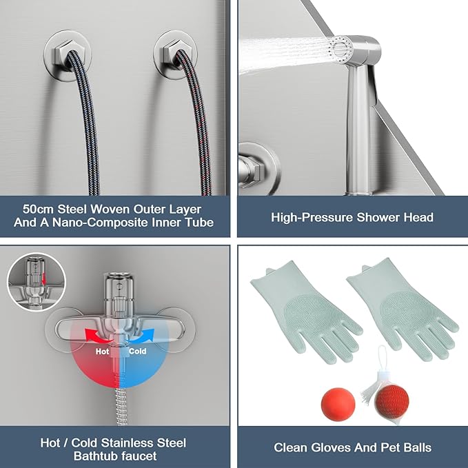 CuisinSmart 50" Dog Bathtub for Large Dogs, Professional Dog Washing Station with Dog Wash Attachment, Bath Pool for Outdoor, Indoor Shower and Grooming (50" Right Door)