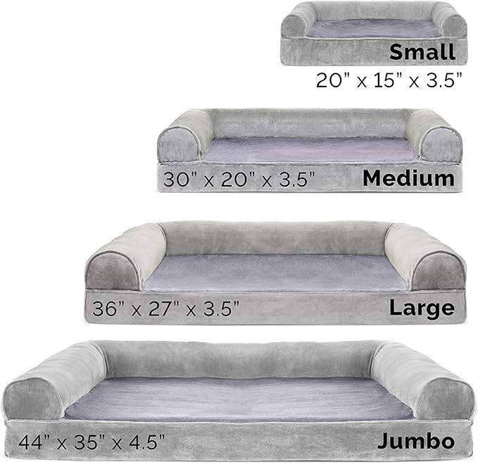 Furhaven Orthopedic Dog Bed for Medium/Small Dogs w/ Removable Bolsters & Washable Cover, For Dogs Up to 35 lbs - Faux Fur & Velvet Sofa - Smoke Gray, Medium