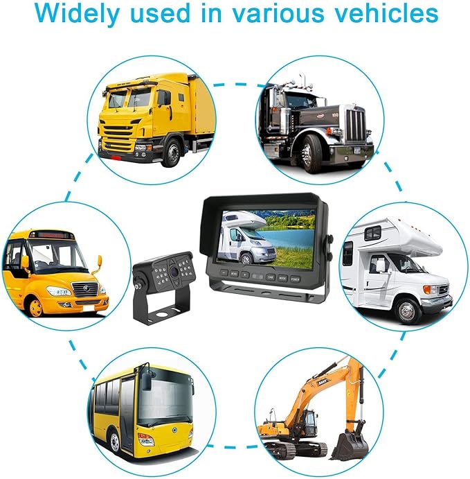 DALLUX Truck Backup Camera kit,HD 1080P Rearview Cab Cam with 7 inch Monitor+ 4 PIN Extension Cable for Bus/Truck/Van/Trailer/RV/Camper/Motor Home/Pickup/Harveste/Heavy Duty Vehicles(12V-24V)