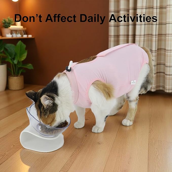 Cat Recovery Suit, Surgical Recovery Clothes for Abdominal Wound or Skin Disease, Cats Onesie After Surgery and Spay, E-Collar Alternative Pajama Suit (Pink, Large)